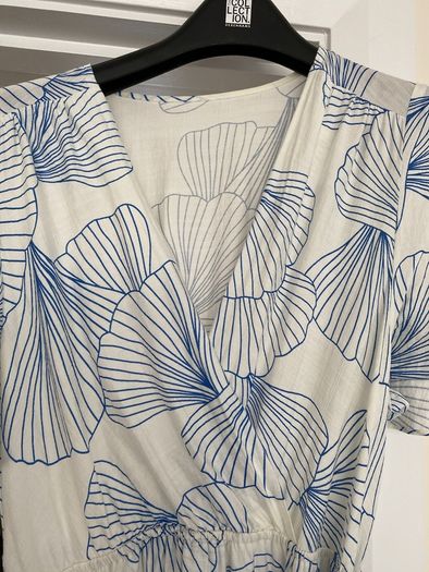 Women's Summer Dress- Cream with blue pattern