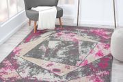 Living Room RUG - Short Pile, Bordered, Soft, Area Carpet for Bedroom &amp; Home Decoration, Square Pattern Rugs, Contemporary, Small to Extra Large (Grey_Pink, 80 x 150 cm)