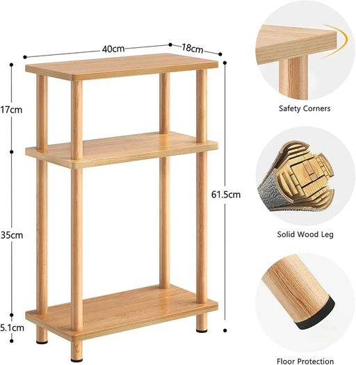 Slim Small Table, 3 Tier End Table Living Room, 40x18x61.5cm, Modern Thin Side Table for Living Room, Bedroom, Sofa, Small Nightstand with Magazine Rack, Save Space, Nature