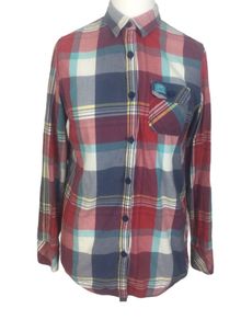 Ladies vintage superdry multicoloured check Tommy shirt roll tab sleeve Medium