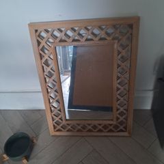 Wall mirror with lattice wood frame