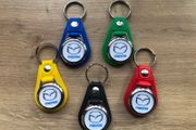 Brand new synthetic leather Mazda key ring with shopping trolley token/coin