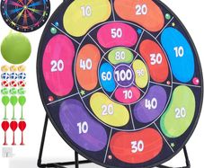 Toys Jumbo Kids Dart Board XL or XXL, Dart Board Set for Kids - Reversible Design, Sturdy Stand, 12 Sticky Balls & 6 Darts, Indoor/Outdoor Games Ages 3-8