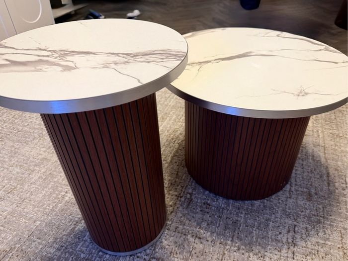 Round Coffee Table Set - walnut