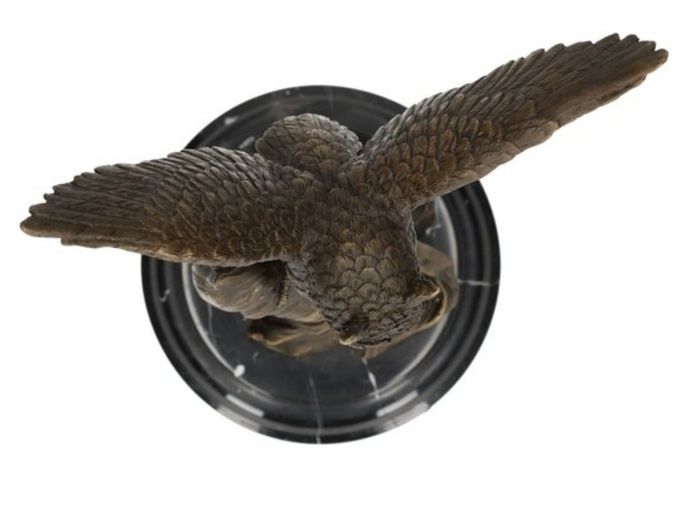 Majestic Bronze Owl Sculpture - Bronze, Marble, Signed
