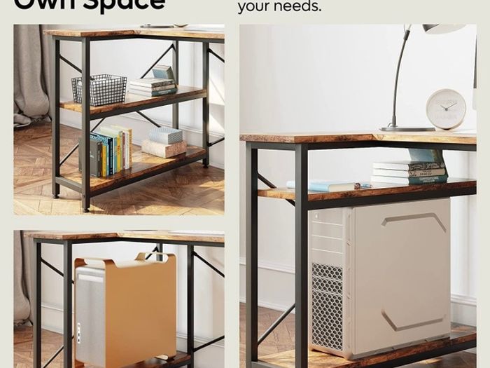 L Shaped Desk Small Corner Desk with Shelves 120CM Reversible Computer Desk Writing Table with Bookshelf for Home Office Small Space (FREE POSTAGE)