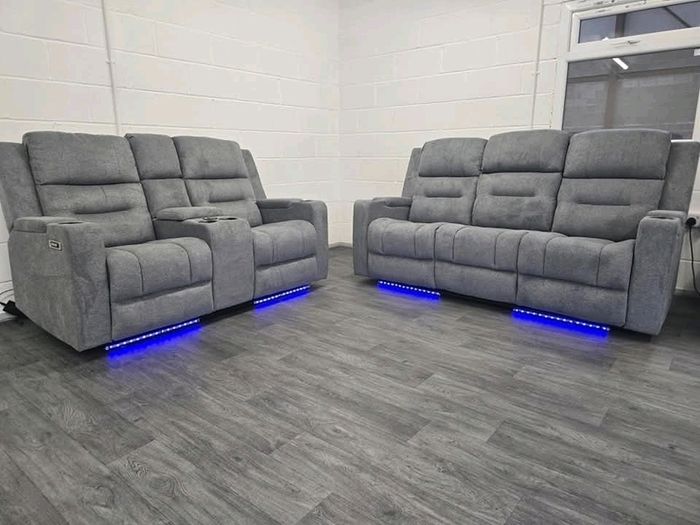 3+2 Titan Plus Grey Fabric Recliner Sofa Set