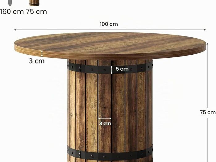 Round Dining Table, 100 cm Kitchen Table with Fence Wooden Base (Table Only)
