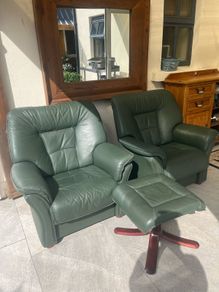 green leather armchairs