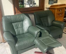 green leather armchairs