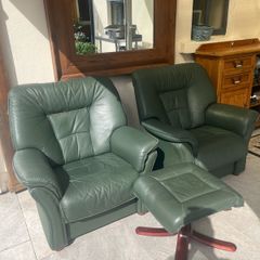 green leather armchairs