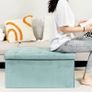 Folding Velvet Ottoman Storage Bench,Footrest Stool Seat,Toy Chest Storage Box with Lid,Footstool for Living Room,Green,80x40x40cm Image 4
