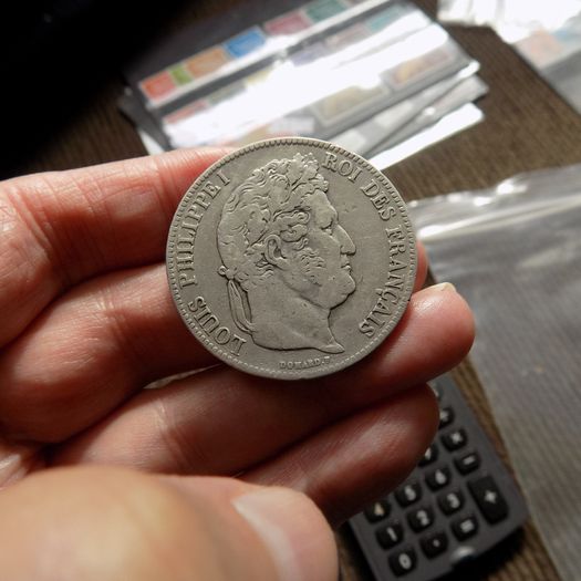 France 1840 B,5 francs.King Louis Philippe.90% silver.