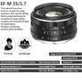 09732 35mm F/1.7 Large Aperture HD MC Manual Prime Fixed Lens APS-C for Canon EF-M Mount Image 4