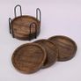 Mango Wood Coasters for Drinks with Iron Holder Stand Set of 5 for Drinking Glasses, Tabletop Protection for Any Table Type Image 3