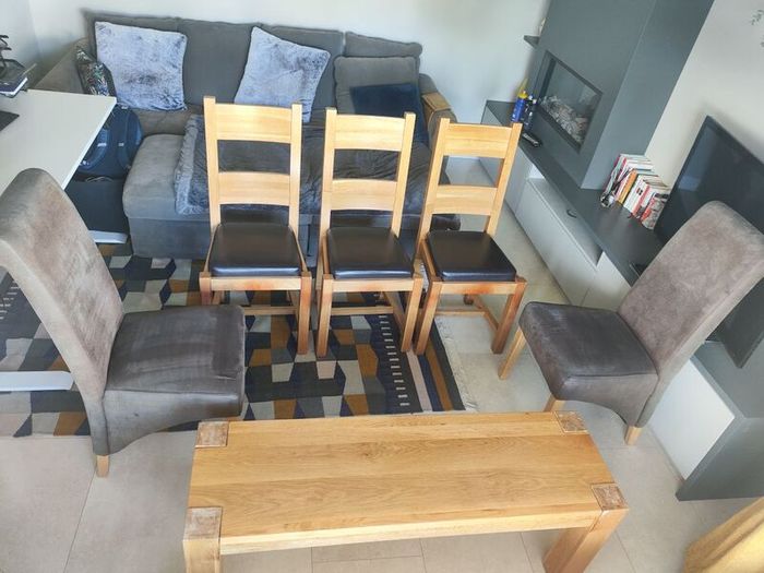Oak Dining Chairs and Bench for Sale
