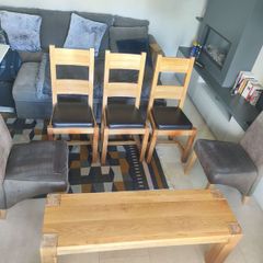 Oak Dining Chairs and Bench for Sale