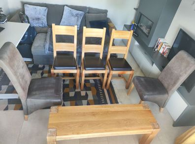Oak Dining Chairs and Bench for Sale