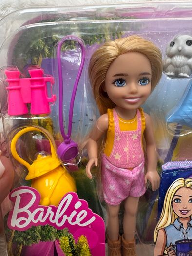 Mattel Barbie Chelsea Doll Blonde Camping Playset with Owl Sleeping Bag Damaged Box Please see photos