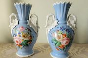 Antique pair of hand painted vases