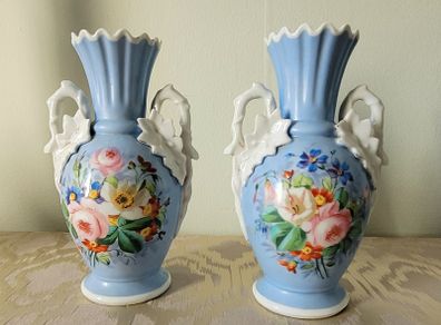 Antique pair of hand painted vases