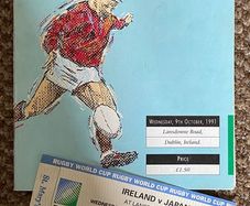 Very Rare 1991 Ireland v Japan - Rugby World Cup Pool 2 Programme & Match Ticket