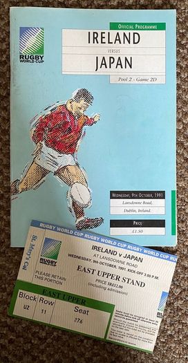 Very Rare 1991 Ireland v Japan - Rugby World Cup Pool 2 Programme & Match Ticket
