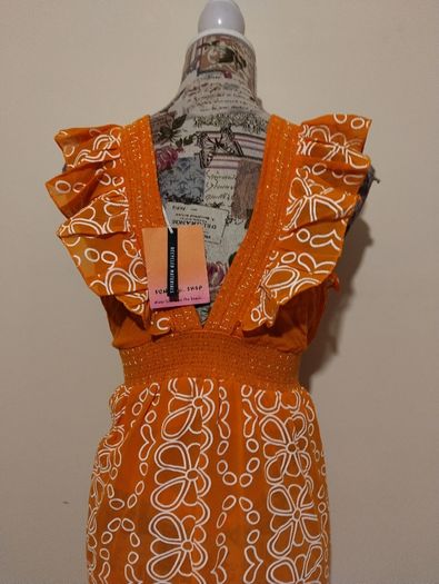 RIVER ISLAND Orange floral frill detail beach maxi dress, NEW WITH TAGS