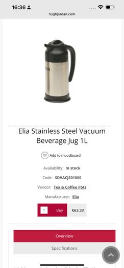 Elia Stainless Steel Vacuum Beverage Jug 1L