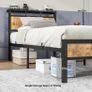 Single Bed Frame with Wooden Storage Shelf Headboard, Metal Image 5