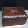 Antique Victorian Burr Wood Tea Caddy Brass Inlay c1850 1880 With Key Image 3