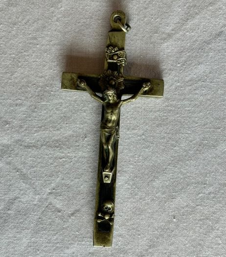 Antique Victorian Religious Lot - 2 Ebony Crucifixes + Book of Common Prayer - Memento Mori Skull Cross c.1890