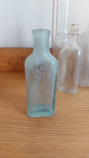 Fabulous Collection of Four Assorted Antique and Vintage Apothecary and Household Bottles in Clear Glass, Price for All Four, Not Splitting