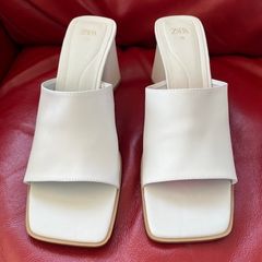 Wide Heel Soft Elegant Leather Sandal Mules Sz 6 / Eu 39. Colour Cream Immaculate. Zara