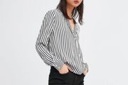 Zara black and white striped crossover blouse top size XL UK14 EU42 Perfect condition Postage included