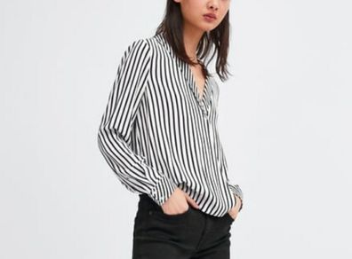 Zara black and white striped crossover blouse top size XL UK14 EU42 Perfect condition Postage included