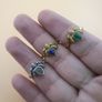 Lot Of Vintage 3 Adjustable Flower desgin Brass Rings With Jade ,Lapis Lazuli ,MoonStone Image 10
