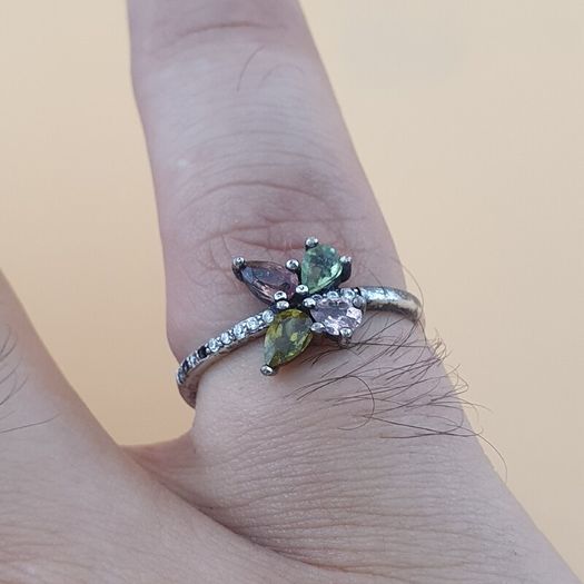 Vintage 925 Sterling Silver Multi-Color Tourmaline Butterfly Shape Rings Lot of 3