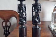 2 hand carved ebony candlesticks