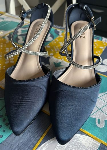 Navy satin dressy shoes