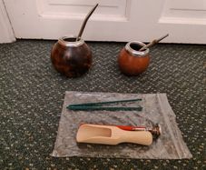 Yerba mate gourds with bombillas and accessories