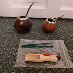 Yerba mate gourds with bombillas and accessories