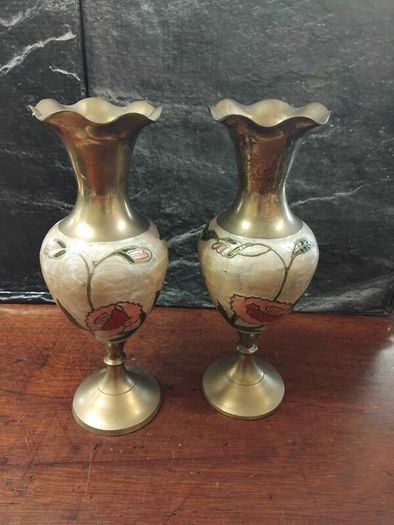 Vintage Brass and Enamel pair
