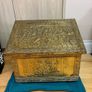 Vintage antique embossed brass fireside log box, coal box Image 9