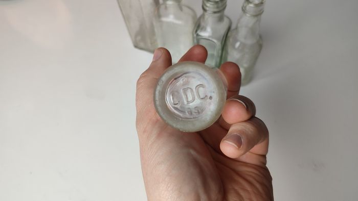 243 - Set of 5 Vintage Clear Glass Cork Top Collectible Decorative Bottles