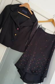 Helen McAlinden black 100% silk two-piece skirt and jacket suit Size 10UK - Rrp 675 (New)