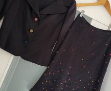 Helen McAlinden black 100% silk two-piece skirt and jacket suit Size 10UK - Rrp 675 (New)