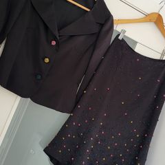 Helen McAlinden black 100% silk two-piece skirt and jacket suit Size 10UK - Rrp 675 (New)