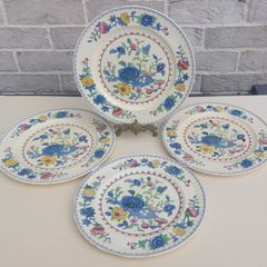 Beautiful Masons Patent Ironstone Four Large Dinner Plates in the Regency Pattern, Condition Issues, Suitable only for Display or Crafts Such as Jewellery or Mosaic Making