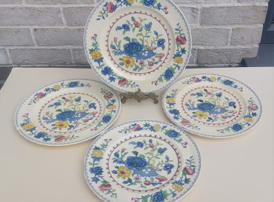Beautiful Masons Patent Ironstone Four Large Dinner Plates in the Regency Pattern, Condition Issues, Suitable only for Display or Crafts Such as Jewellery or Mosaic Making